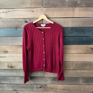 Vintage 90s Cable Knit Cranberry Button Front Cardigan Sweater